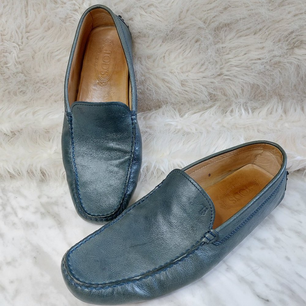 Tod's Men's Navy Leather Slip on Loafer Slip On Driving Moccasin Shoes Size 9